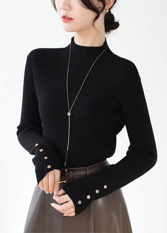 Black Slim Fit Patchwork Knit Sweaters Hign Neck Winter Rv025
