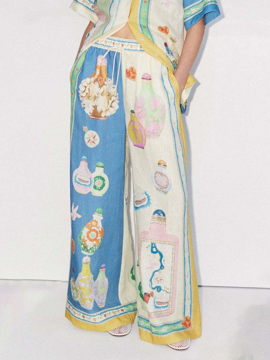 Exquisite Court Painted Print Wide Leg Pants
