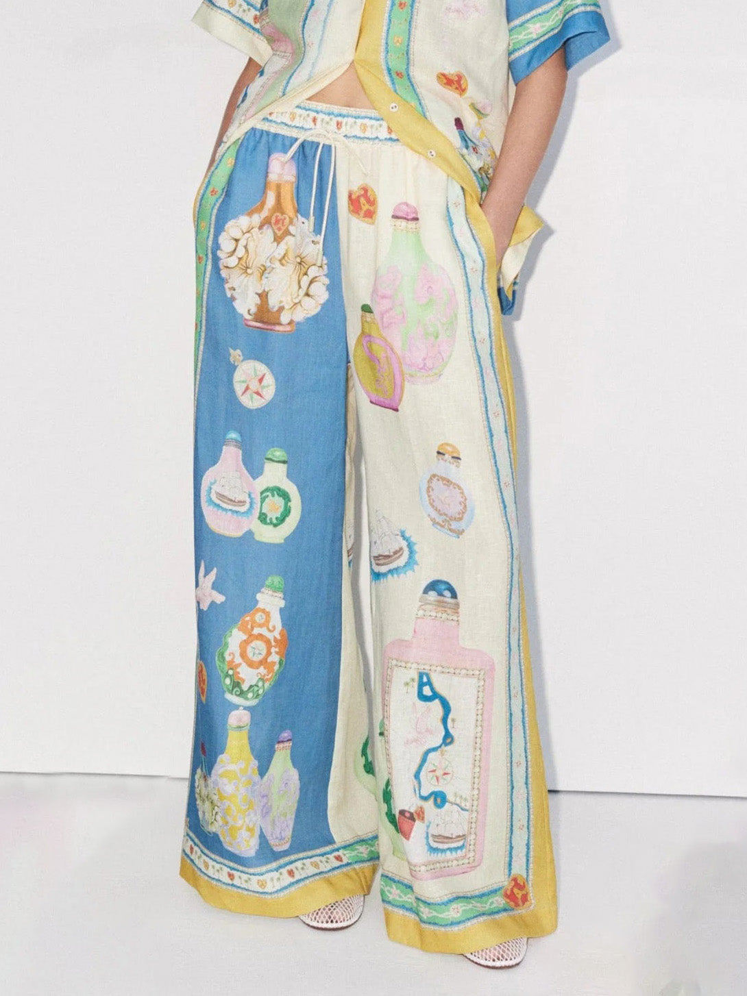 Exquisite Court Painted Print Wide Leg Pants