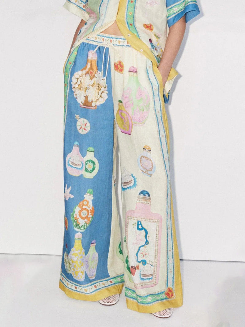 Exquisite Court Painted Print Wide Leg Pants