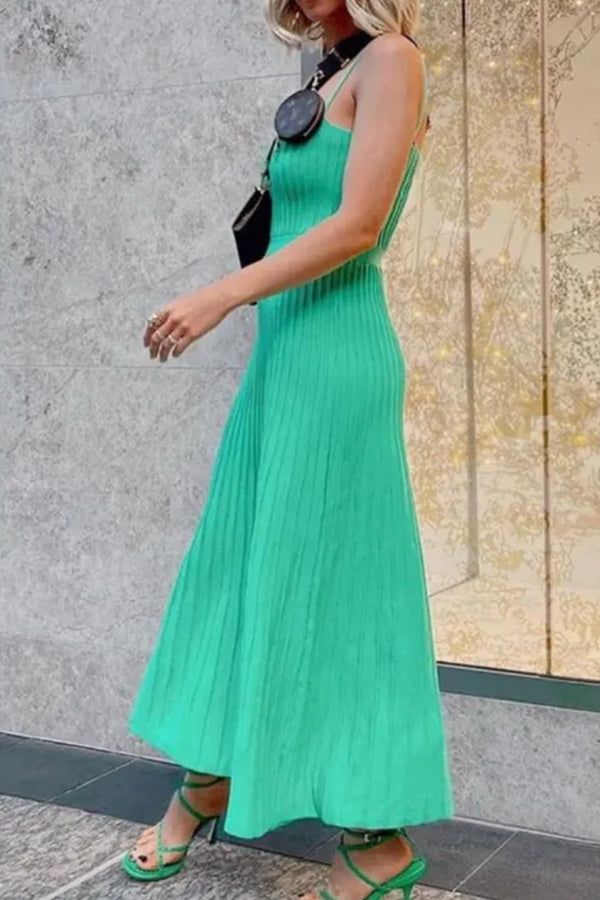 Tube Top Slim High Waist Sling Knitted Dress Seaside Vacation Pleated Long Skirt