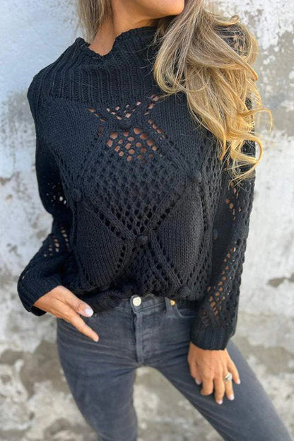Color Hollow Round Neck Loose Knitted Sweater