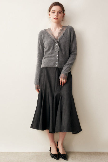 Cashmere Lace-trimmed V-neck Knit Cardigan
