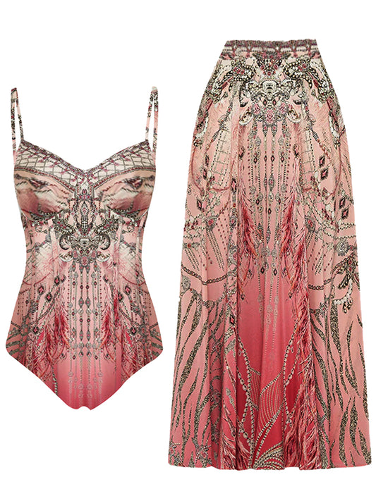 Gradient Print Swimsuit and Skirt