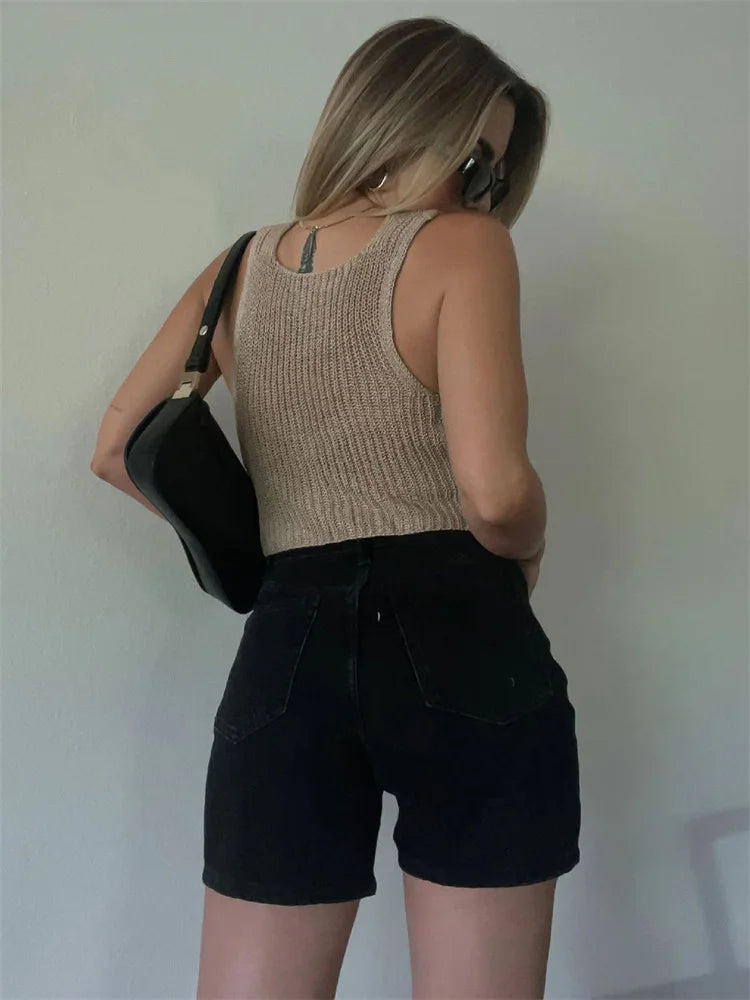 Backless Knit Slim Cardigan Y2k Top for Sleeveless Knitwear Coat Tank Top Patchwork Cardigan
