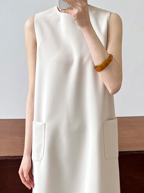 Loose Sleeveless Color Round-neck Midi Dresses