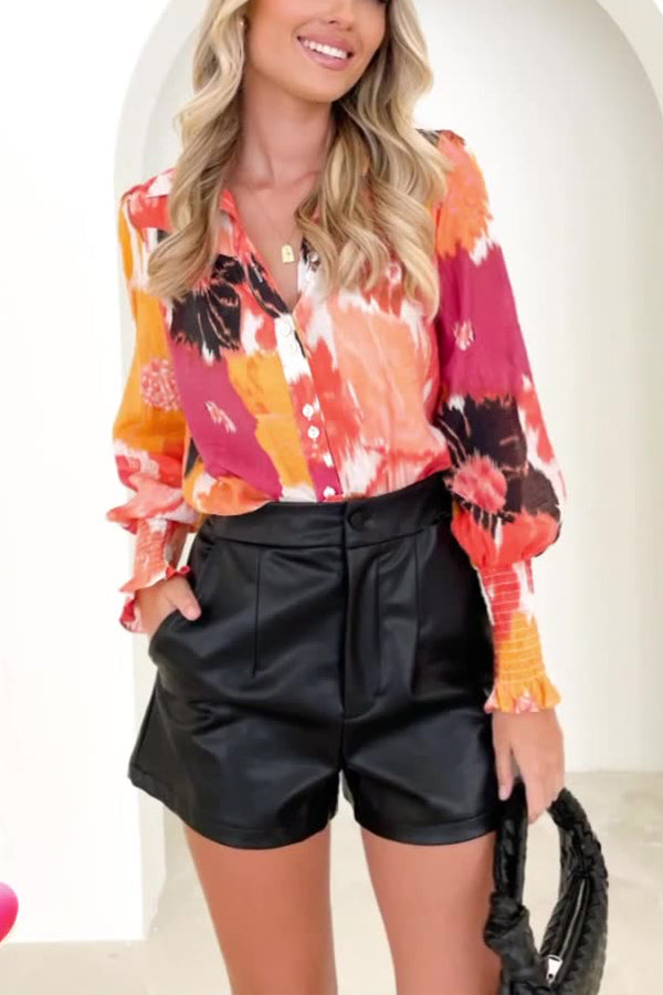 V-neck Cardigan Lantern Sleeve Shirt Fashionable Tops