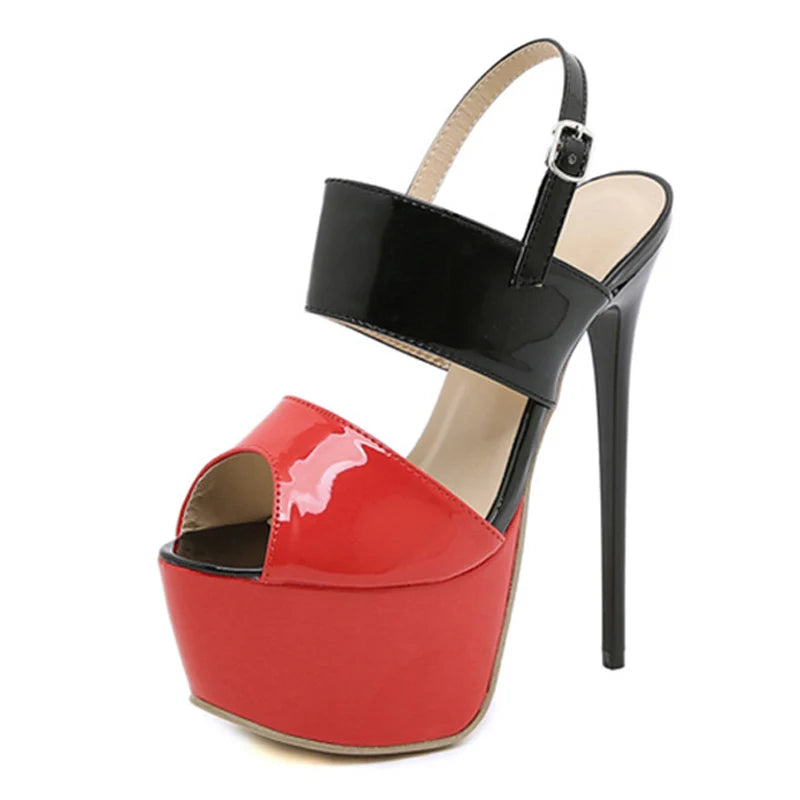 Hot Sales Summer Style 17cm Sandals High Heels Open Toe Buckles Nightclub Party Shoes Black Size 35-42