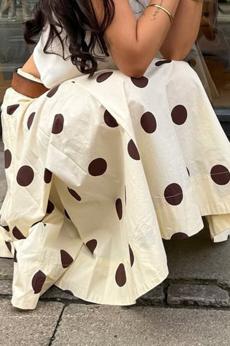 Polka Dot Flowy Long Skirt