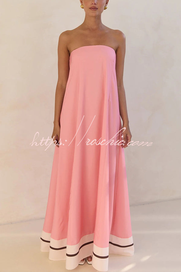 Unique Print Tube Top Back Zipper Loose Maxi Dress