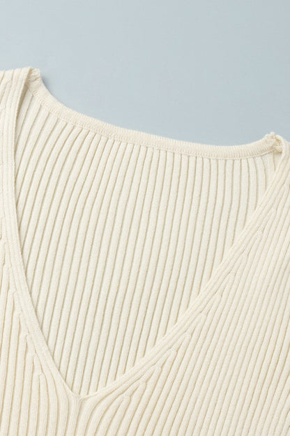 V-neck Long Sleeve Knit Sweater Dress