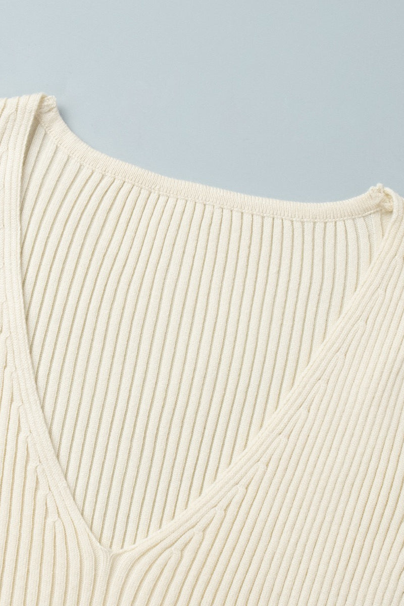 V-neck Long Sleeve Knit Sweater Dress