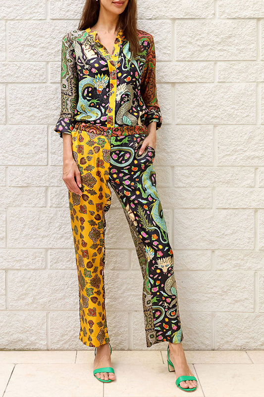 Dragon of My Eye Paisley Printed Patchwork Blouse