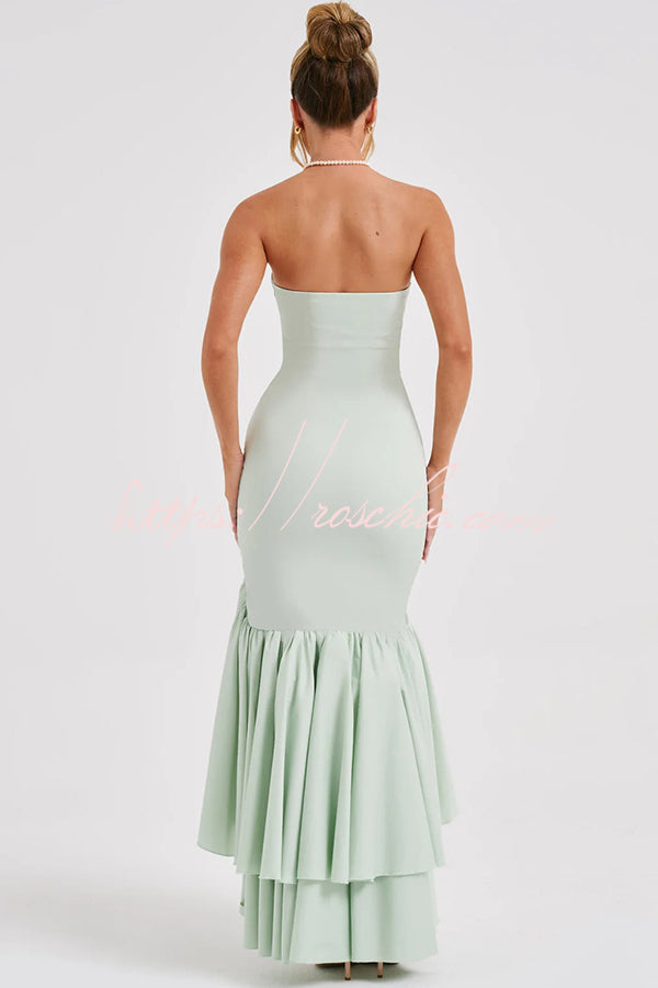 Off-shoulder Slim Fit Irregular Hem Maxi Dress