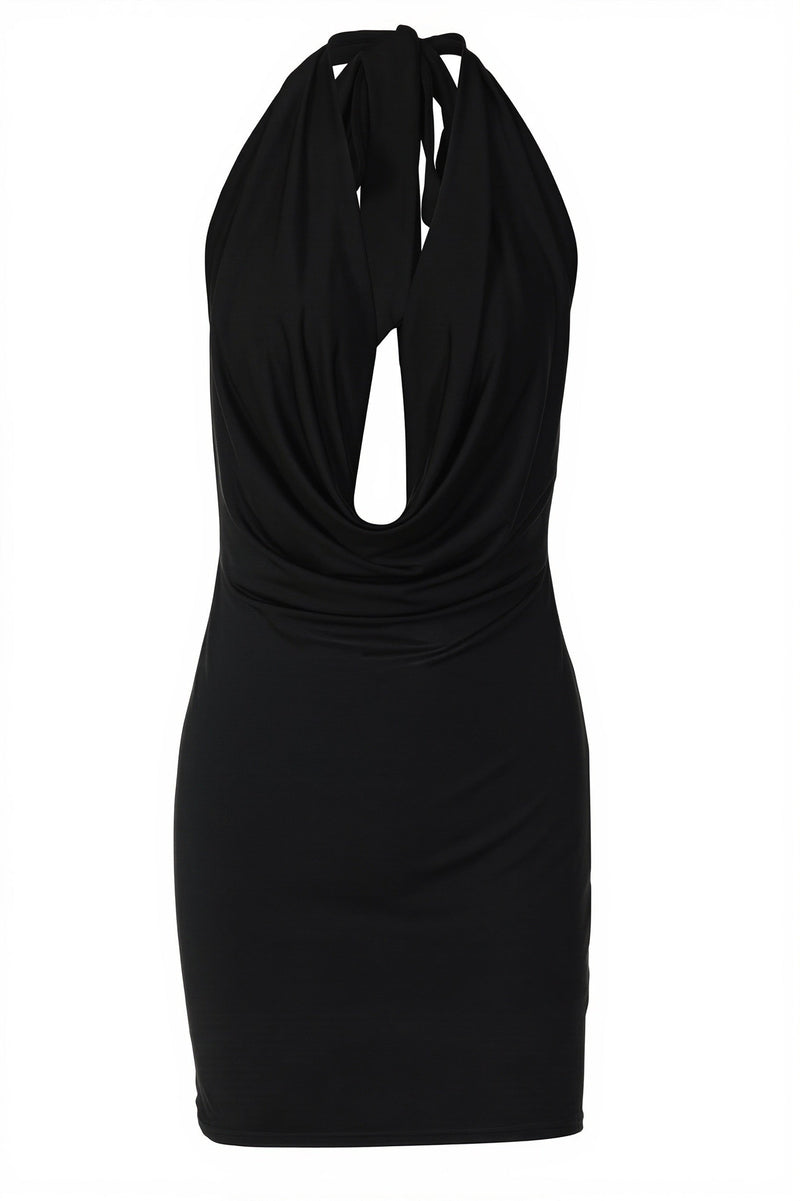 Halter Plunge Backless Bodycon Mini Dress