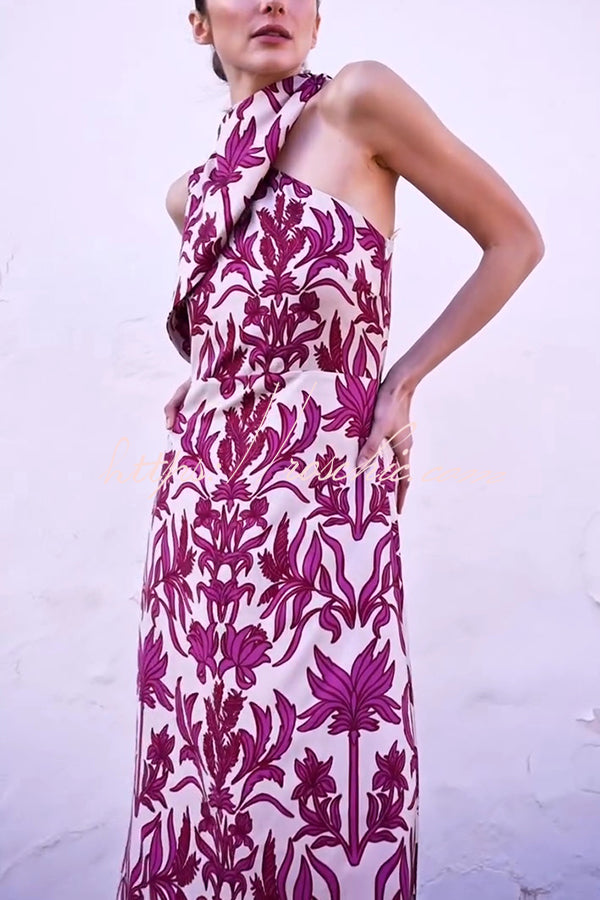 Unique Printed One Shoulder Maxi Dress