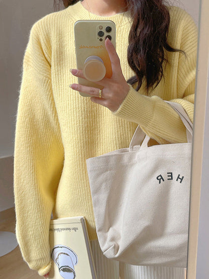 Yellow Round-neck Long Sleeve Sweater An1041