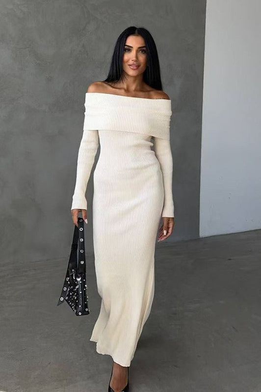 Striped Off Shoulder Sweater Dress