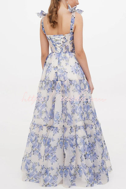 Fairytale Itself Organza Print Tie Strap Maxi Dress