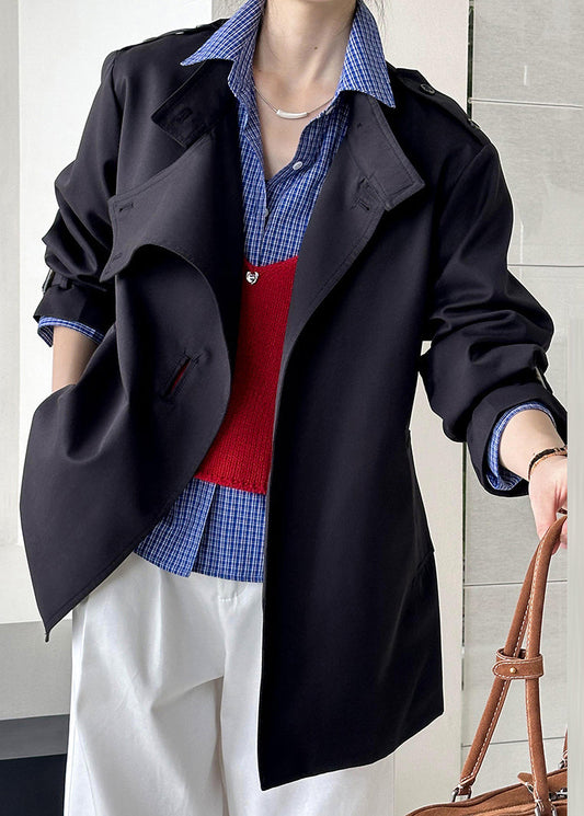 Black Button Cotton Coat Asymmetrical Long Sleeve Af1007