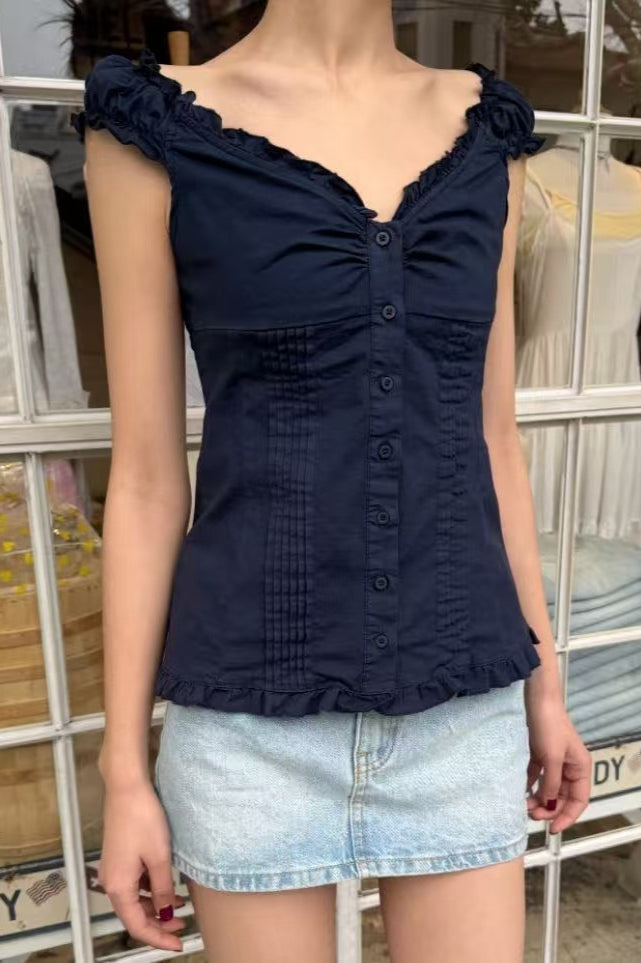 Ten-color Ruched V-neck Waist-cinched Blouse