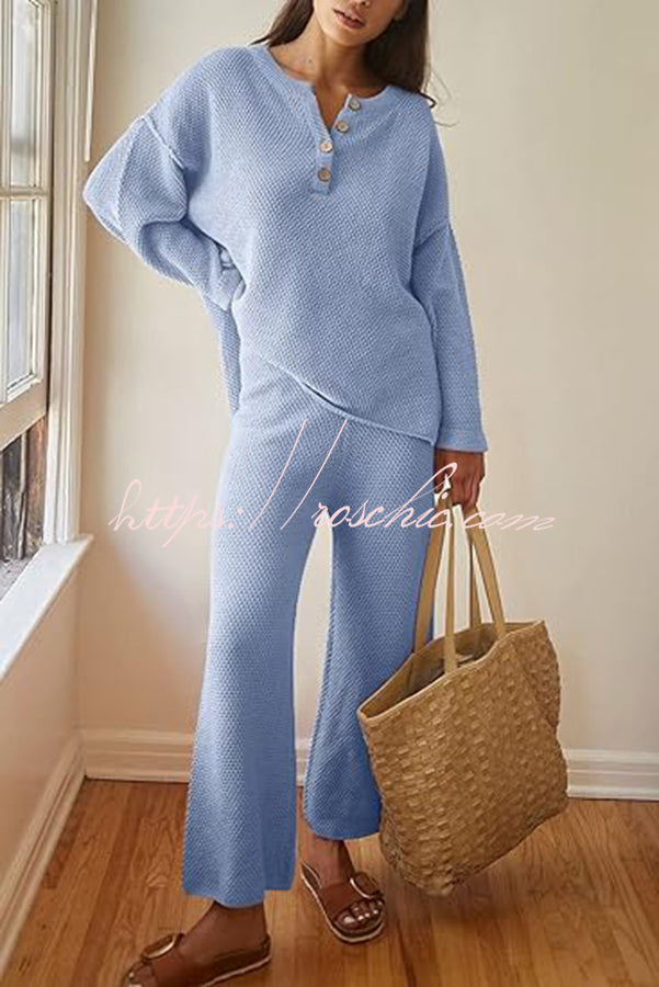 Heather Hailey Color Button V Neck Top and Pant Two Piece Set