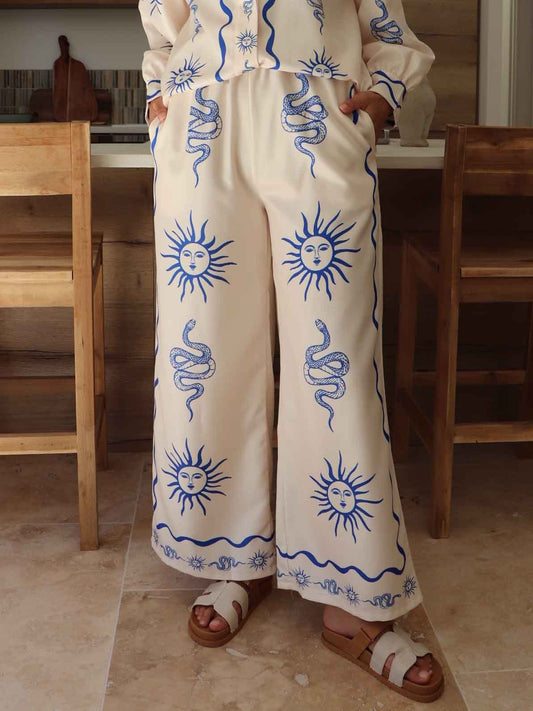 Summer Printed Wide-leg Pants
