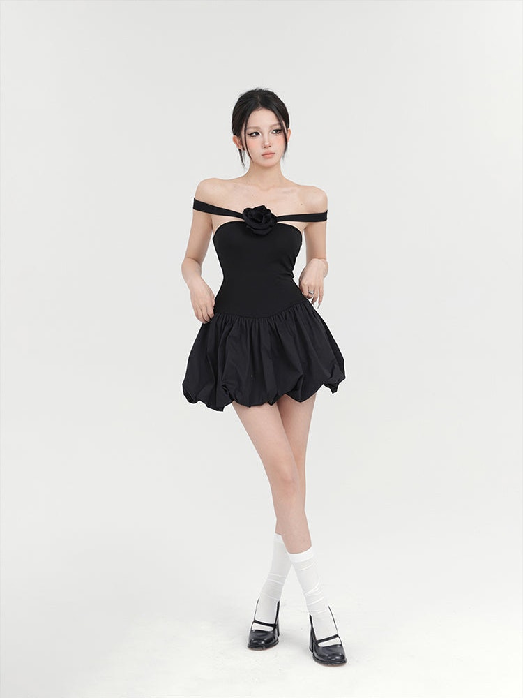 Black Rose Bubble Mini Dress