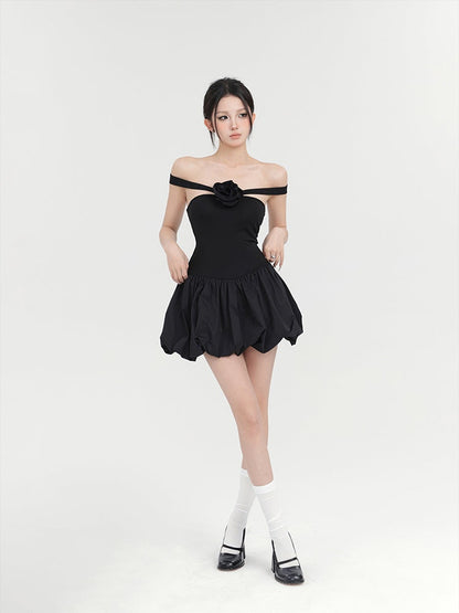 Black Rose Bubble Mini Dress
