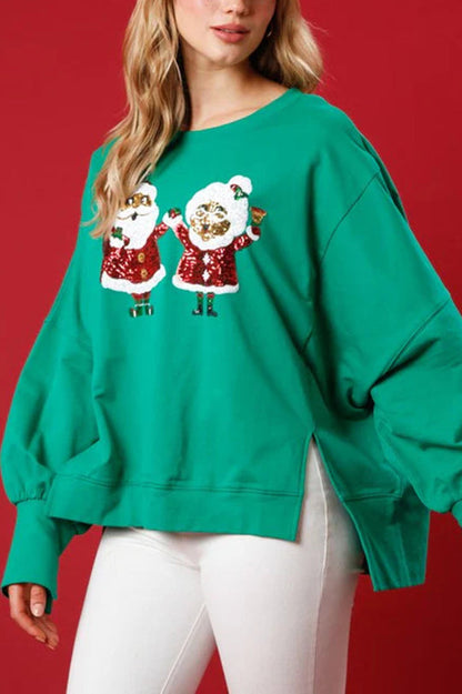Christmas Santa Sequined Loose Long Sleeve Sweatshirt