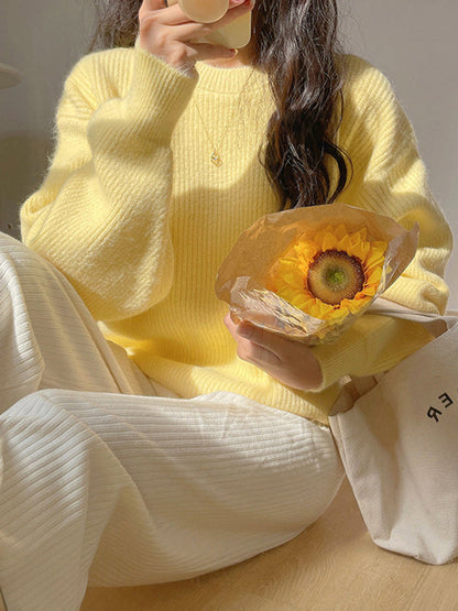 Yellow Round-neck Long Sleeve Sweater An1041