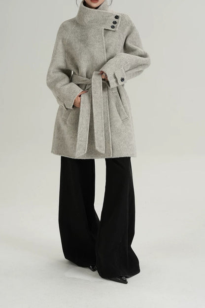 Wool Warm Loose Mock-neck Coat