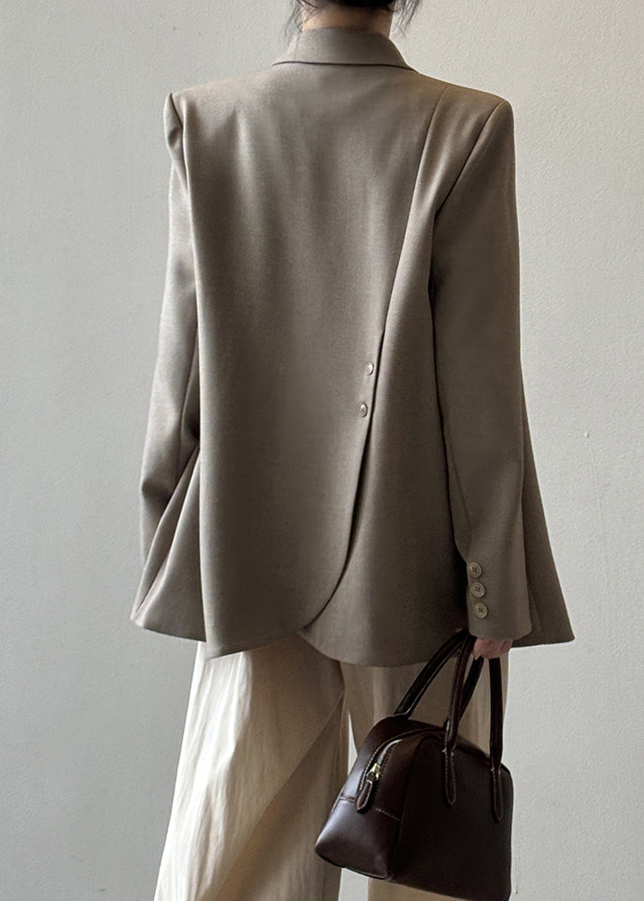 Italian Grey Coffee Notched Pockets Suit Coat Autumn Wd012