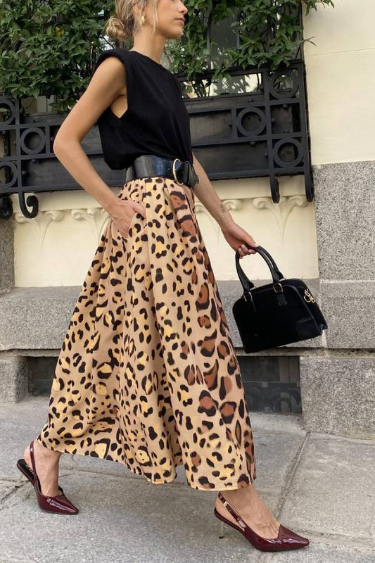 Stylish Leopard Print Large Hem Maxi Skirt