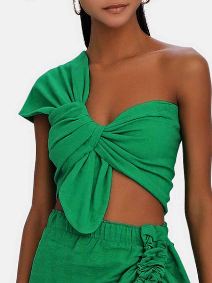 One-shoulder Swimsuit and Beach Skirt