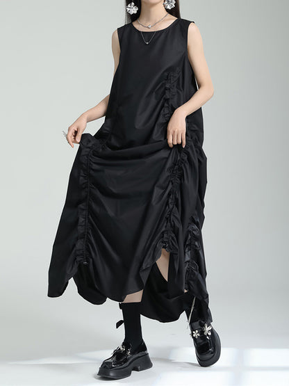 Irregular Clipping Loose Color Round-neck Midi Dresses