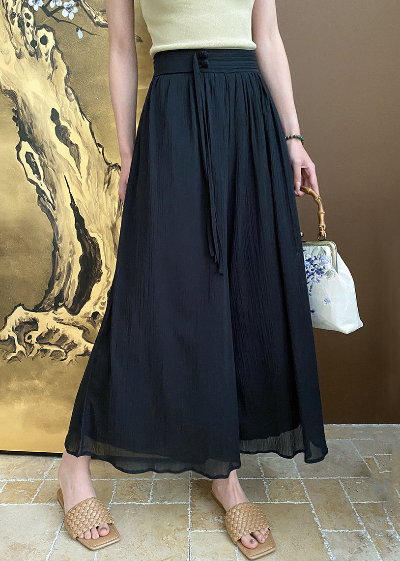 Black Zippered Pockets Cotton Summer Wide Leg Pants Af1096