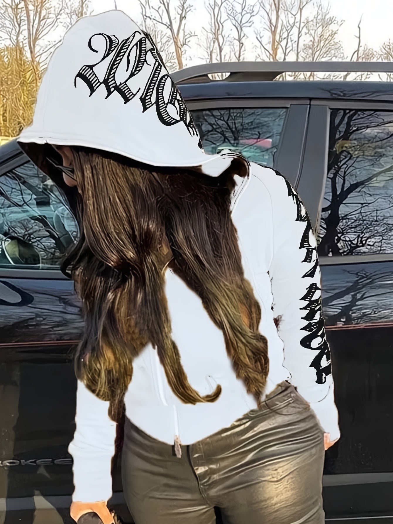 Letter Print Long Sleeve Zip Up Hoodies Rg2041