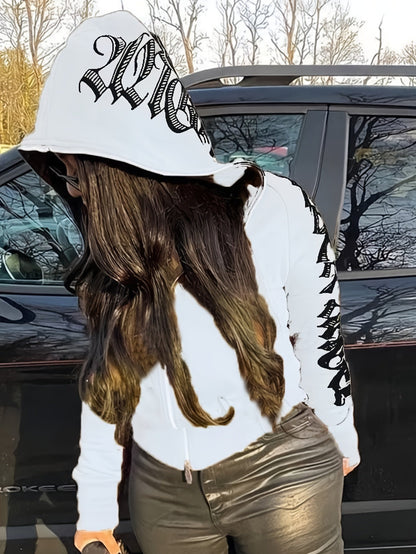 Letter Print Long Sleeve Zip Up Hoodies Rg2041