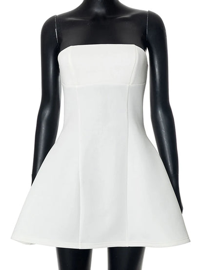 Summer White Mini Dress Female High Waist Patchwork Bandeau Backless Slim Party Dress Gown Dress New