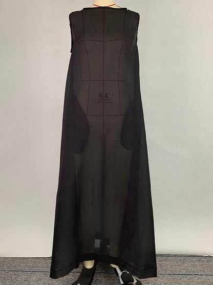 A-line Loose Pockets See-through Color Round-neck Cover-up Midi Dresses