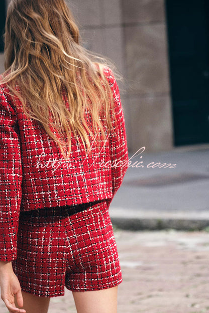 Fashionable Tweed Plaid Texture Mini Skirt