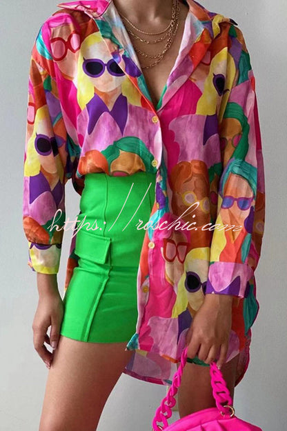 Cartoon Character Avatar Print Blouse