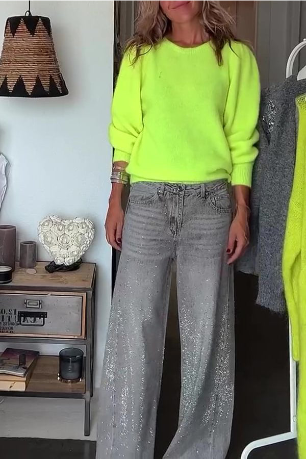 Bright Winter Day Knit Color Wide Neck Relaxed Sweater