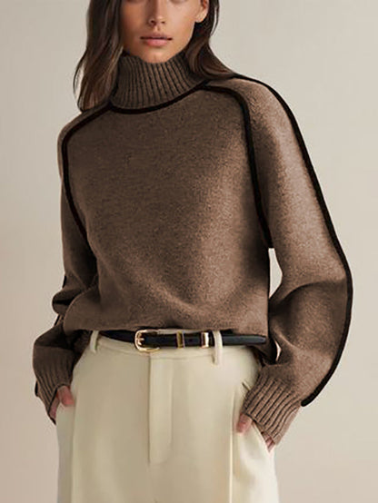 Original White High Neck Contrast Color Long Sleeve Sweater Tw012