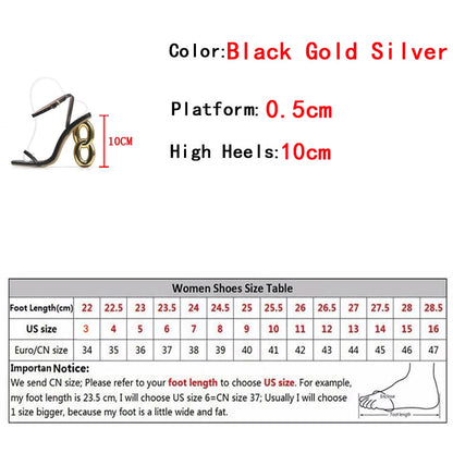 Liyke Metal Hollow Out Strange Heels Gladiator Sandals Golden Silver Square Toe Wedding Party Prom Shoes