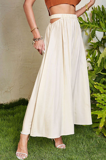 A-line Swing Skirt High Waist Hollow Color Skirt
