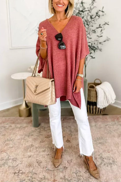 Chicest V Neck Loose Fit Poncho Sweater