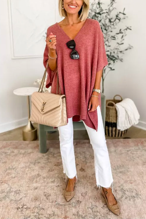 Chicest V Neck Loose Fit Poncho Sweater