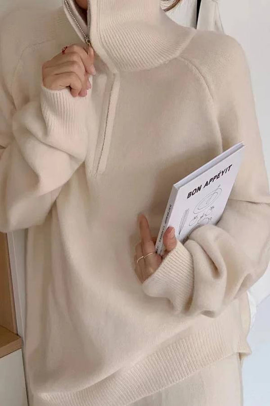 Lapel Sweater and Wide-leg Pants Two-piece Suit